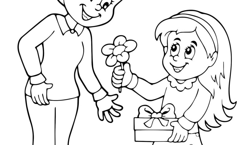 Anne ve Kızıyla Hediye ve Çiçek Boyama Sayfası