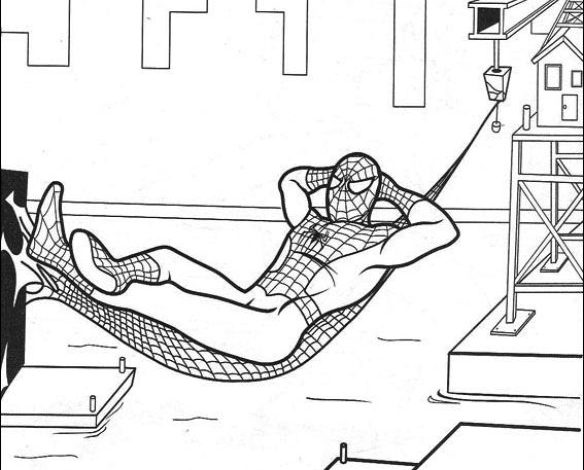 Örümcek Adam Şehirde Ağ Üzerinde Dinleniyor Boyama Sayfası