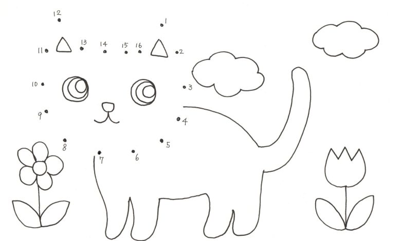 Sevimli Kedi Boyama Sayfası - Noktaları Birleştir