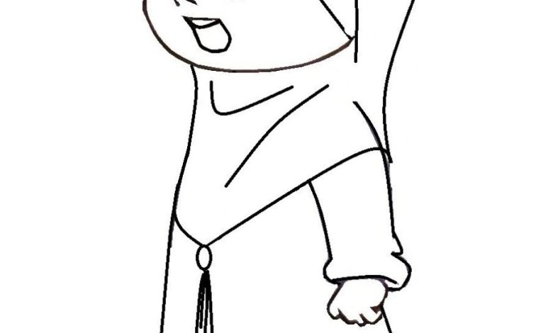 Sevimli Başı Örtülü Çocuk Boyama Sayfası