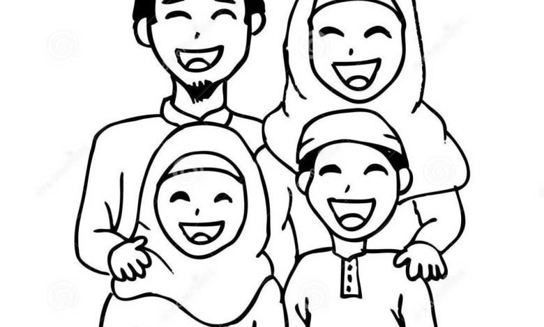 Mutlu Aile Boyama Sayfası - İslami Temalı