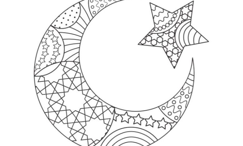 Hilal ve Yıldız Desenli Boyama Sayfası