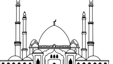 Minareli Camii ve Bulutlar ile Çiçekler Boyama Sayfası