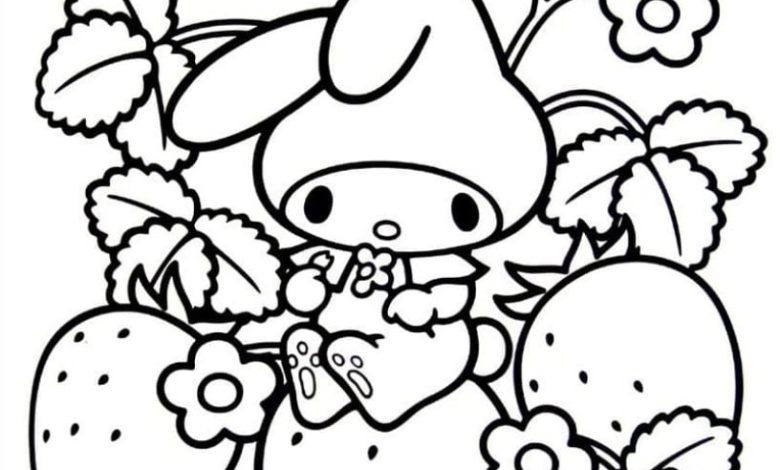 My Melody ve Çilekler Boyama Sayfası - Eğlenceli ve Sevimli Karakterler