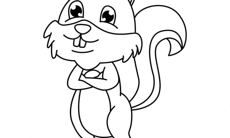 Sevimli Sincap Boyama Sayfası - Eğlenceli Karikatür Hayvan Boyama Sayfası