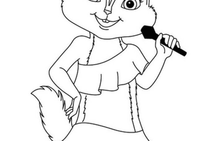 Sevimli Hayvan Karakterinin Mikrofonla Şarkı Söylediği Boyama Sayfası