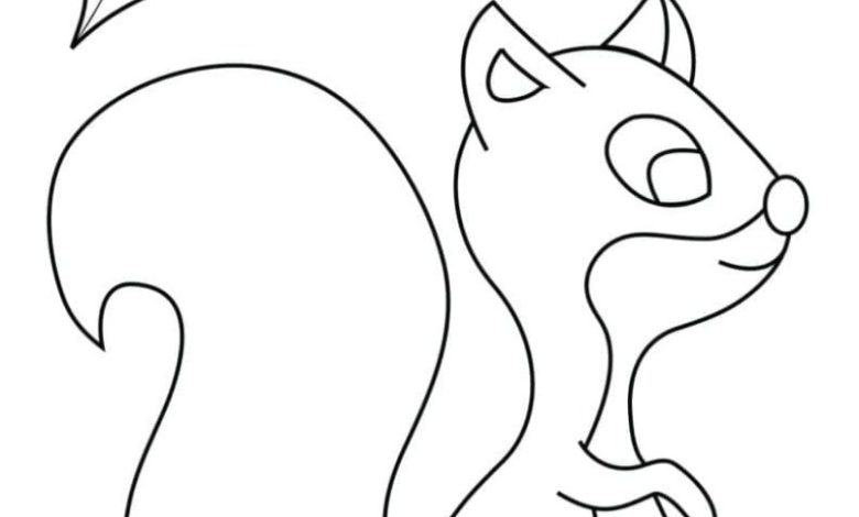 Sevimli Sincap ve Yapraklar Boyama Sayfası