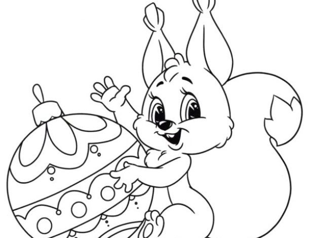 Sevimli Sincap ve Yılbaşı Süsü Boyama Sayfası