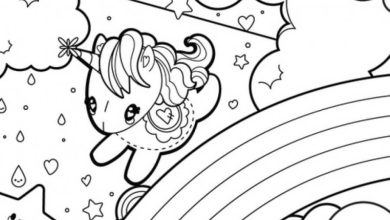 Sevimli Unicorn ve Gökkuşağı Boyama Sayfası