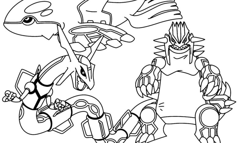 Ünlü Pokémon Karakterlerinin Boyama Sayfası Kyogre, Rayquaza ve Groudon