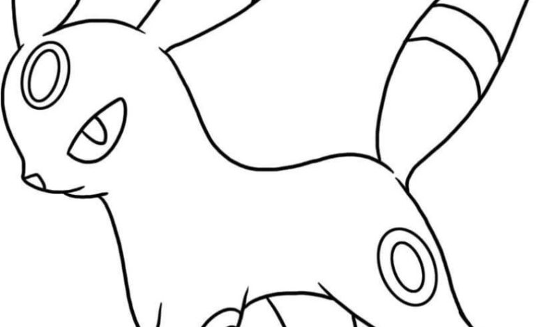 Umbreon Boyama Sayfası - Çocuklar İçin Pokemon Karakteri