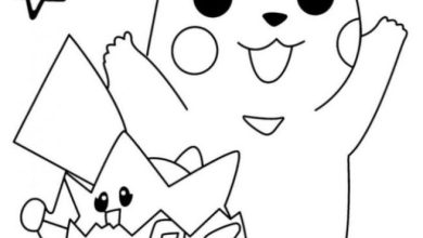 Pikachu ve Togepi Boyama Sayfası Yıldızlar ve Çiçeklerle Eğlence