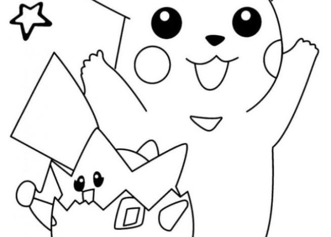 Pikachu ve Togepi Boyama Sayfası Yıldızlar ve Çiçeklerle Eğlence