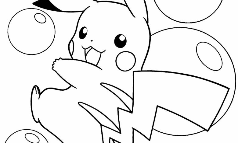 Pikachu ve Baloncuklar Boyama Sayfası