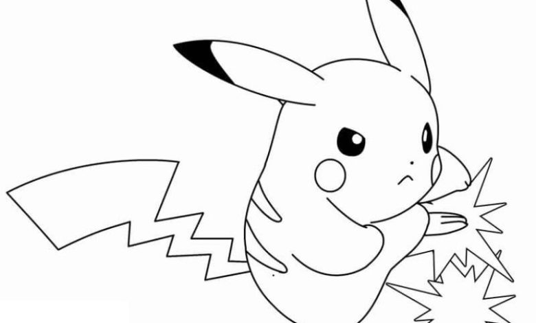 Pokémon Pikachu Boyama Sayfası Elektrik Ataklarıyla Aksiyon