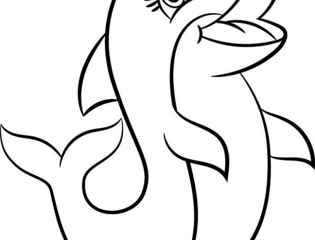 Sevimli Yunus Balığı Boyama Sayfası İçin Çizim