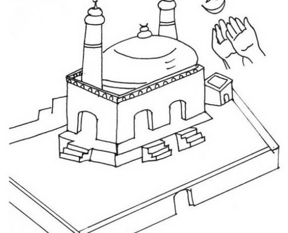 Camii ve Dua Eden Eller Temalı Boyama Sayfası - Eğitici ve Eğlenceli