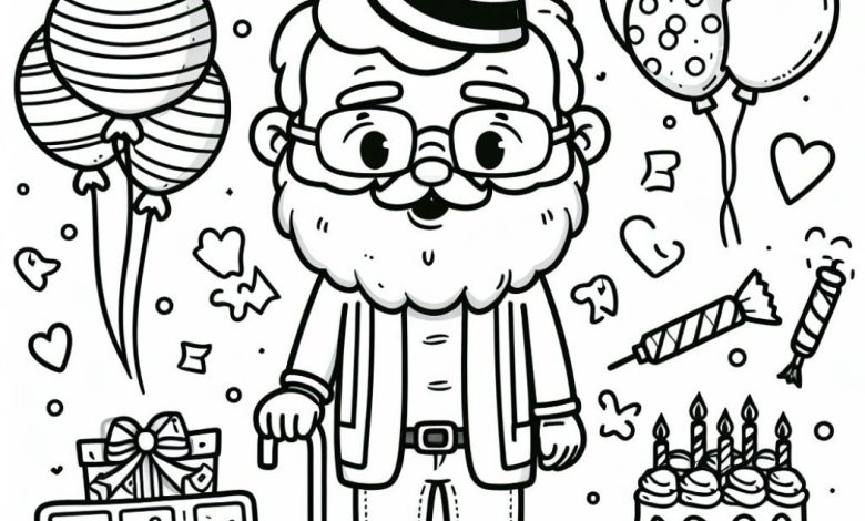Yaşlı Adam Doğum Günü Partisi Boyama Sayfası