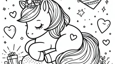 Şirin Uyuyan Unicorn Boyama Sayfası