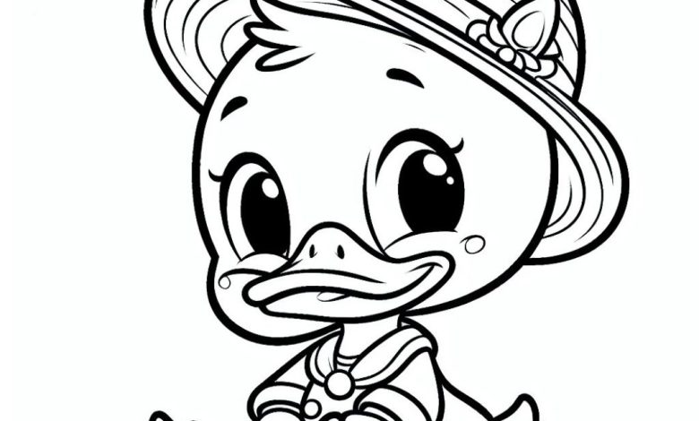 Sevimli Şapkalı Ördek Boyama Sayfası