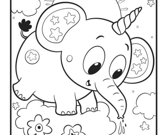 Unicorn Külahlı Fil Boyama Sayfası