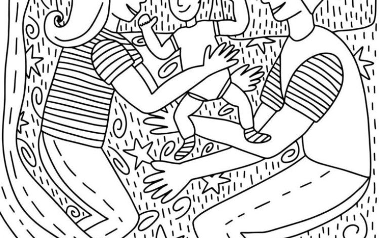 Aile Boyama Sayfası Anne, Baba ve Çocuk Mutlu Anlar Yaşıyor