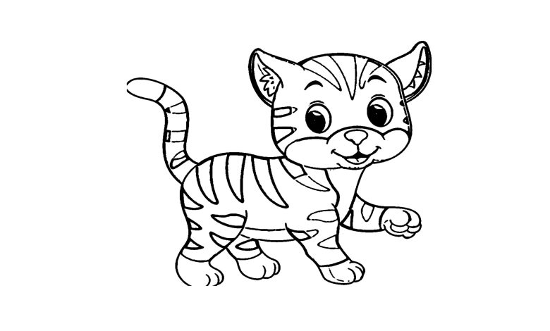 Çizgi Film Stili Sevimli Kaplan Yavrusu Boyama Sayfası