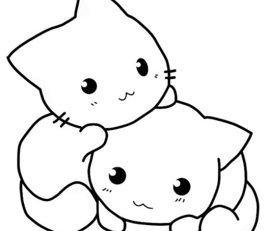 Sevimli İki Kedi Boyama Sayfası - Çizim ve Renklendirme İçin Özel Kedi Şablonu