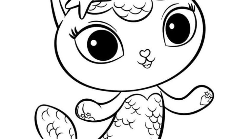 Sevimli Deniz Kızı Kedi Boyama Sayfası