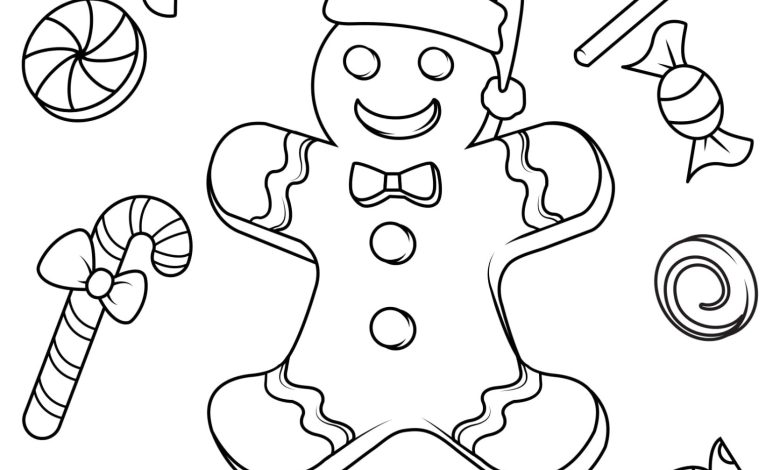 Noel Kurabiyesi ve Şekerlemeler Boyama Sayfası