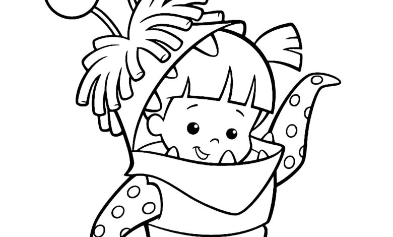 Sevimli Canavar Kostümü Giymiş Çocuk Boyama Sayfası