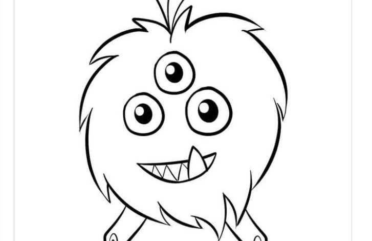 Çocuklar İçin Sevimli Üç Gözlü Canavar Boyama Sayfası