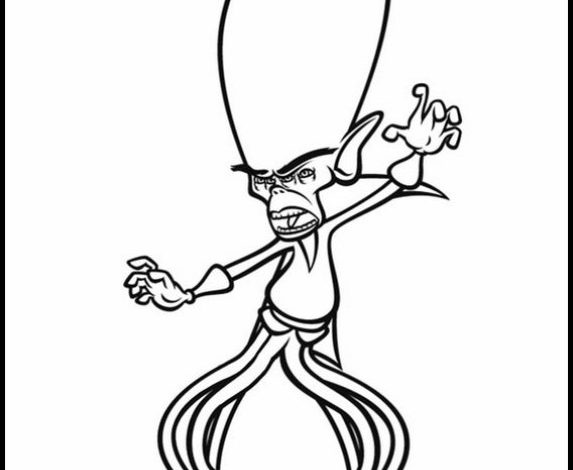 Komik Uzaylı Karakter Boyama Sayfası - Büyük Başlı Uzaylı Figürü