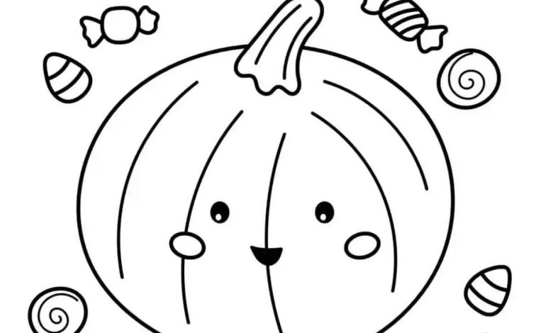 Şeker ve Işık Süsleri ile Çizgi Balkabağı Boyama Sayfası