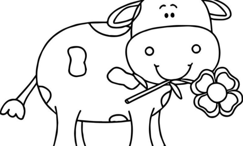 Sevimli İnek Boyama Sayfası - Çiçek Yiyen İnek