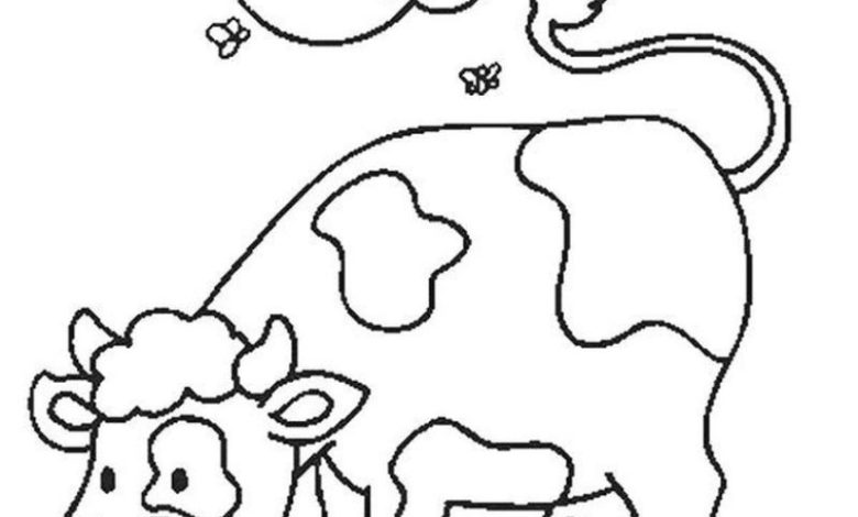 Sevimli İnek Boyama Sayfası - Bulut ve Çiçeklerle