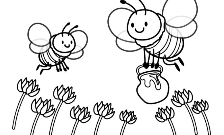 Arı ve Çiçekler Boyama Sayfası Eğlenceli ve Öğretici Çizimler