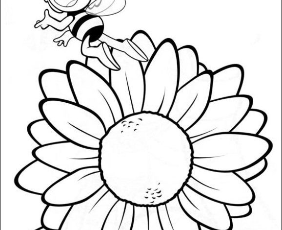 Sevimli Arı ve Büyük Papatya Boyama Sayfası