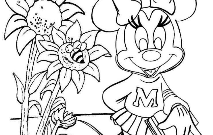 Minnie Mouse Güneş Çiçekleri ile Boyama Sayfası