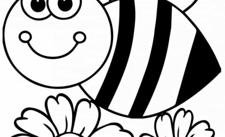 Mutlu Arı ve Çiçekler Boyama Sayfası (Çocuklar İçin Eğlenceli Aktivite)