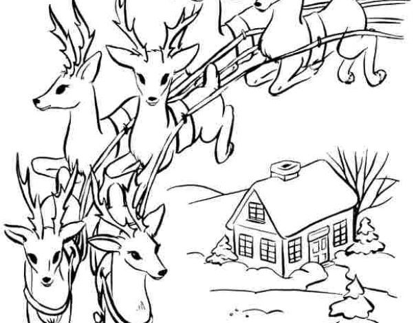 Yılbaşı Renkli Boyama Sayfası Ren Geyikleri ve Kış Manzarası