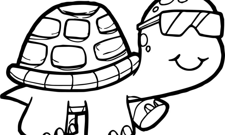 Çocuklar için Komik Gözlüklü Kaplumbağa Boyama Sayfası