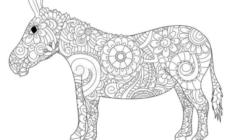 Boyama Sayfası İçin Detaylı Desenli Eşek Görseli