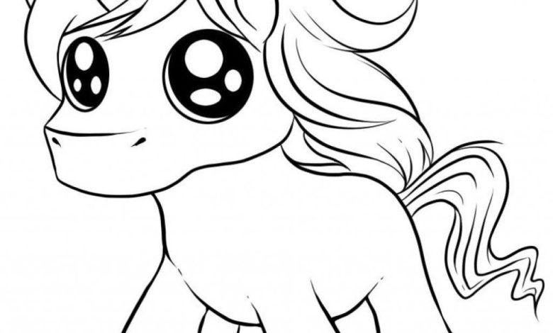 Sevimli ve Büyük Gözlü Unicorn Boyama Sayfası - Çocuklar İçin Eğlenceli Aktivite