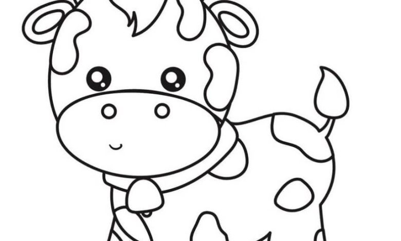 Sevimli İnek Boyama Sayfası - Siyah Beyaz Çizim