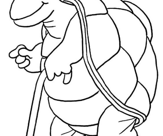 Şapkalı ve Bastonlu Kaplumbağa Boyama Sayfası