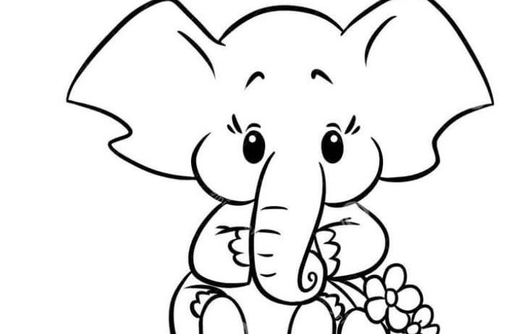 Şirin Fil ve Çiçekler Boyama Sayfası Resmi