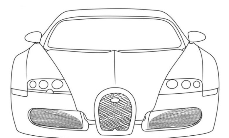 Spor Araba Boyama Sayfası - Ön Görünüm