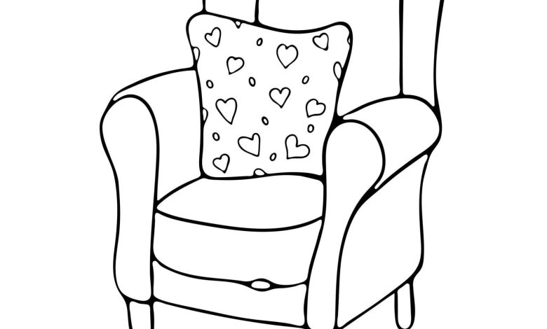 Kalp Desenli Yastıklı Koltuk Boyama Sayfası