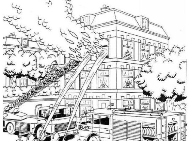 İtfaiye Ekibinin Görevde Olduğu Yangın Söndürme Boyama Sayfası